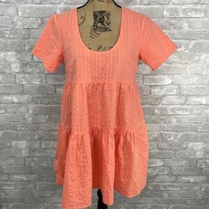 A New Day Tiered Seersucker Coral Dress